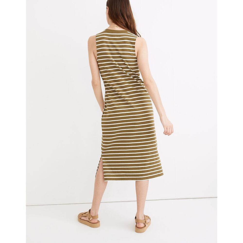 Madewell Olive and White Striped Midi Dress - Picture 3 of 14